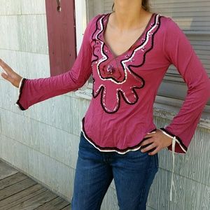 Vintage bell sleeve v neck long sleeve sequins